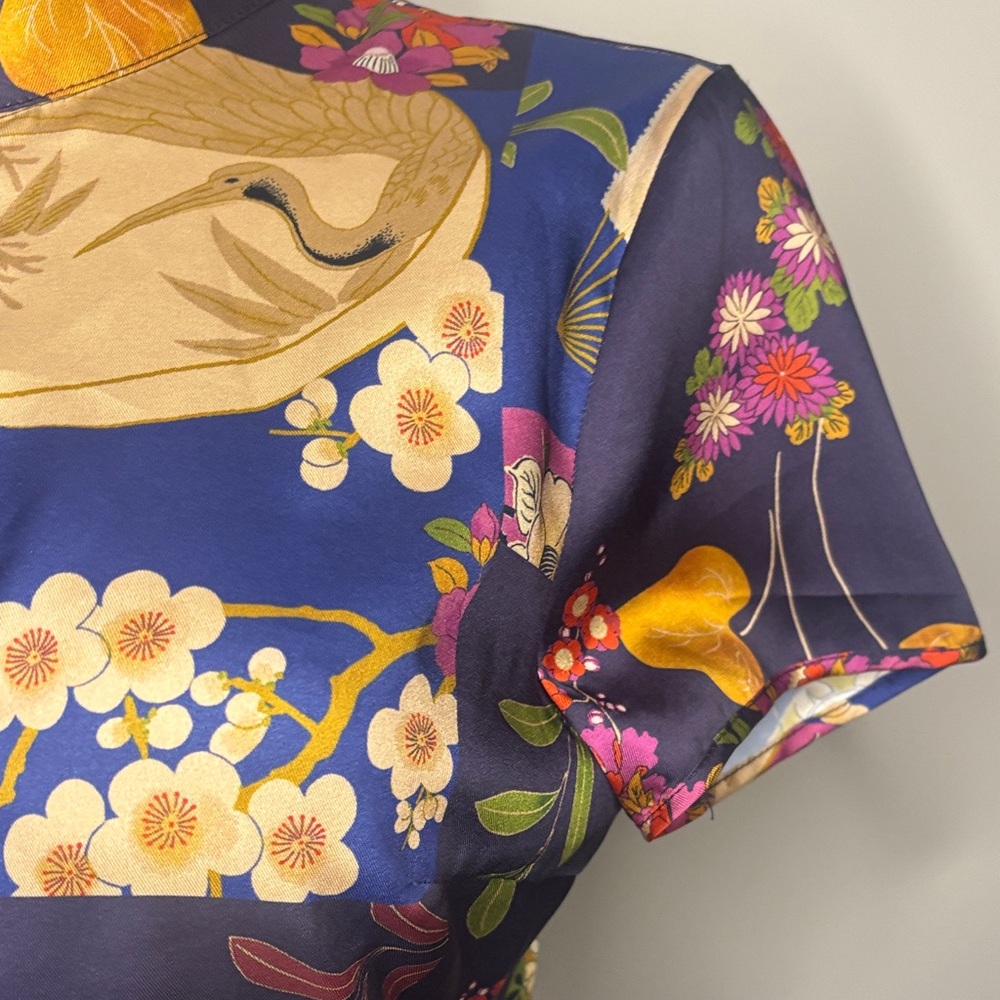 Floral Patchwork Satin Crop Top with Keyhole Neck - Picture 3 of 8